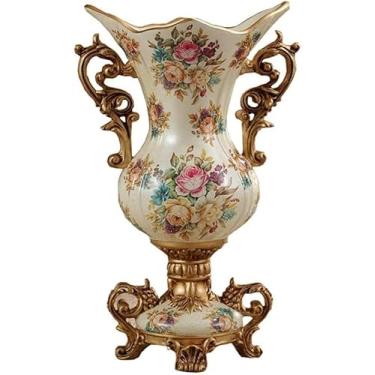 Imagem de Vaso grande de resina retrô estilo europeu para sala de estar, sala de jantar, mesa de centro de mesa, quarto, escritório, hotel, decoração de casa, vaso de flores alto pintado à mão (bege)