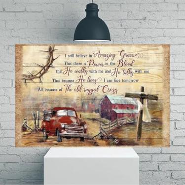Imagem de Tela rústica de fé cristã com cena country, arte de parede em tela rústica vintage - Pôster sem moldura de 30 x 45 cm - Decoração de casa e escritório para sala de estar, quarto, cozinha e café