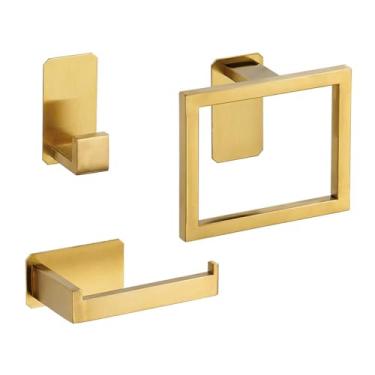 Imagem de Sem broca de aço inoxidável dourado conjunto de ferragens de banheiro toalheiro suporte de papel higiênico barra de toalha gancho acessórios de banheiro, 15 (8)