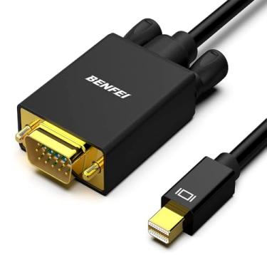 Imagem de cabo Mini DisplayPort para VGA 1,8 m, 1080p, compatível com MacBook, iMac, Mac Mini, Surface e ThinkPad, para monitor e projetor VGA, unidirecional, conectores banhados a ouro – preto