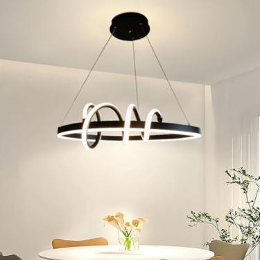 Imagem de Luminária pendente LED preta para sala de jantar, sala de estar, luminária pendente moderna com regulagem de intensidade e controle remoto, lustre com design em anel e altura ajustável para