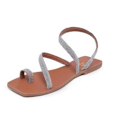 Imagem de Sandalia Rasteirinha Strass Dedo Brilho Lançamento-Feminino