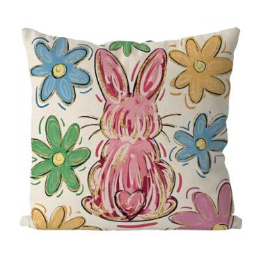 Imagem de GAGEC Capas de almofada de Páscoa 45,7 x 45,7 cm Coelho Coelhinho Capa de almofada decorativa Happy Easter Glitter para casa, sofá, sala de estar, decoração de casa de fazenda