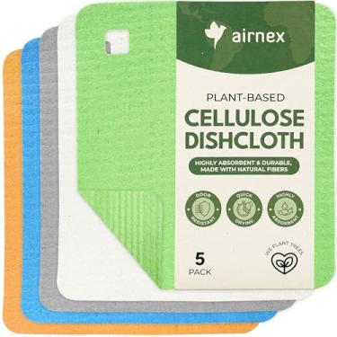 Imagem de AIRNEX Pacote com 5 panos de prato suecos para cozinha - panos e panos reutilizáveis ecológicos - panos de lavagem super absorventes, resistentes a odores e de secagem rápida para pratos e superfícies
