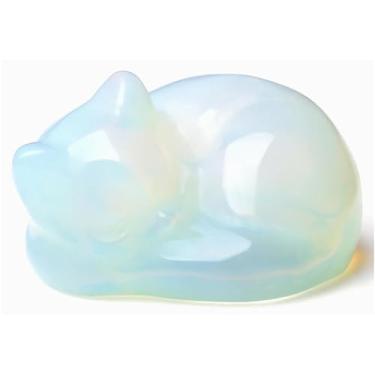 Imagem de PAJH Miniaturas de gato, decoração fofa para decoração de mesa de escritório em casa, presentes para mulheres amantes de gatos, opala