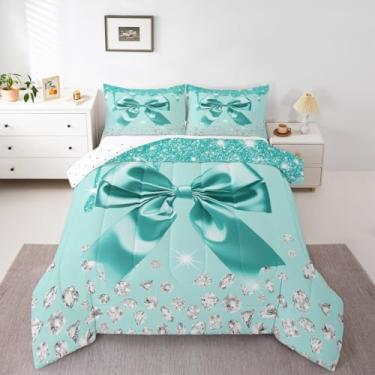 Imagem de Conjunto de cama Queen com laço de aquarela, fofo, com laço, para meninos, meninas, adolescentes, edredom respirável, macio, leve, microfibra, sonhador, estilo princesa, decoração de quarto