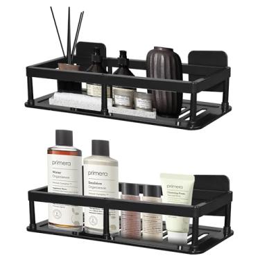 Imagem de W WINTMING 2 prateleiras flutuantes para banheiro, sem perfuração, suporte de chuveiro de plástico à prova de ferrugem para chuveiro, banheiro, cozinha, quarto (2 peças)