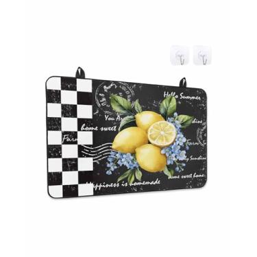 Imagem de Capas de fogão para fogão elétrico 71 x 51 cm, protetor de fogão de vidro resistente ao calor de limão, primavera, verão, preto, branco, xadrez, cerâmica, fogão, bancada, cobertura, forno