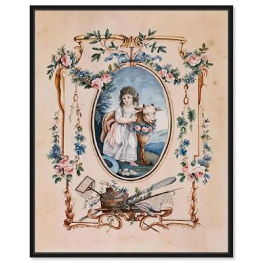 Imagem de Art Remedy Retratos clássicos de tela Little Shepherdess with Lamb 1940, moldura preta, 40,6 cm x 50,8 cm