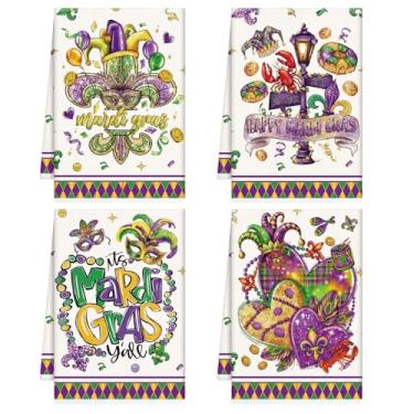 Imagem de Conjunto de 4 toalhas de cozinha de carnaval, toalhas de prato de carnaval, lagosta de carnaval, flor de lis, pano de prato para cozinha, cozinha, banheiro, carnaval, sazonal, férias, decorações de