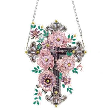 Imagem de DOMROM Kits de pendurar arte de diamante cruz para adultos iniciantes, pingente de cruz de pintura de diamante de formato especial, arte de diamante faça você mesmo para decoração de parede de jardim