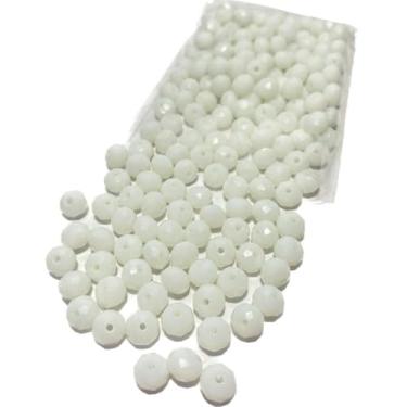 Imagem de 200 Miçangas de Cristal 8mm para Artesanato Bijuterias e Confecção de Guias – Contas de Vidro Facetadas (Branco brilhoso)