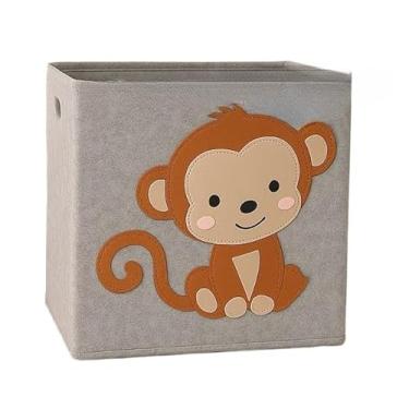 Imagem de Caixa Organizadora Dobrável Feltro 35x35 | Cesto para Brinquedos Infantil Estampa Animais Linda Top (MACACO CINZA)