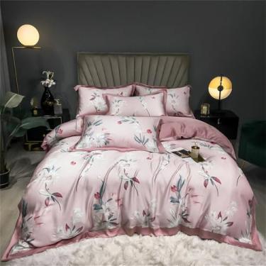 Imagem de Jogo de cama macio e sedoso com estampa floral refrescante de verão, capa de edredom e lençol, estilo 16, tamanho Queen (200x230cm), 4 peças
