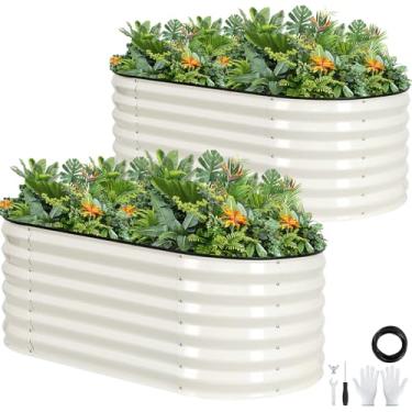 Imagem de Cama de jardim galvanizada elevada ao ar livre | Caixa de plantio de 43 cm de altura para plantas com raízes profundas | Kit de cama elevada de 2 peças para jardinagem com bolsa de ferramentas de