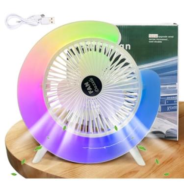 Imagem de Mini Ventilador de Mesa Portátil Silencioso com LED RGB, Ventilador USB Recarregável 3 Velocidades para Casa, Escritório e Desktop