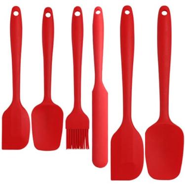 Imagem de Lelasety Conjunto de 6 espátulas de silicone, resistentes ao calor, para cozinhar, assar e misturar, podem ser lavadas na lava-louças