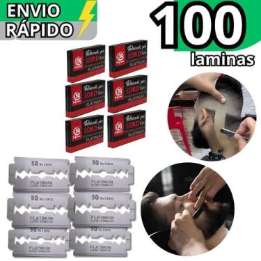 Imagem de Kit 100 Lâminas Para Barbear Profissional Inox Resistente Gilette Barb