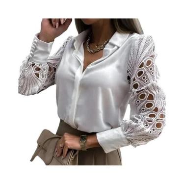 Imagem de Blusa De Renda Branca Com Mangas Longas Para Mulheres, Top Vintage Sex