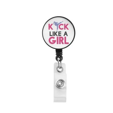 Imagem de CENWA Carretel de crachá Kick Like A Girl Karate Kickboxing Presente para Amantes Taekwondo Presente para Professor para Ela (Kick Like A Girl R)