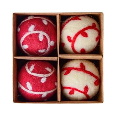 Imagem de Enfeites de bola de Natal de feltro,Enfeites de Natal de bola de feltro | Ornamento da festa de Natal | Ornamentos decorativos pendurados, conjunto de 4 pingentes de árvore de Natal, bolas de feltro d
