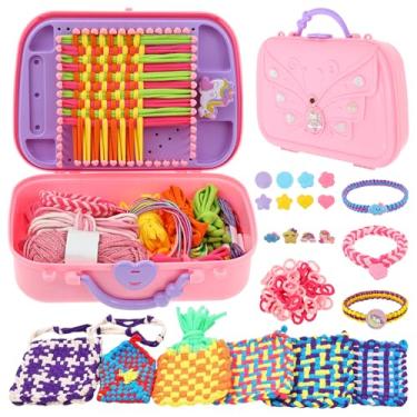 Imagem de KHZSPP Kit de fabricação de pulseiras da amizade com caixa de armazenamento, artes e artesanato para meninas e crianças fazerem pulseiras com pingente de panela, chapéu e cachecol, ideias de presente