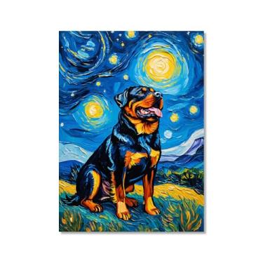 Imagem de Pintura a óleo floral colorida abstrata Van Gogh Dog Starry Night Pôster em tela de arte de parede impressões engraçadas de animais para decoração de casa e sala de estar de casa de fazenda