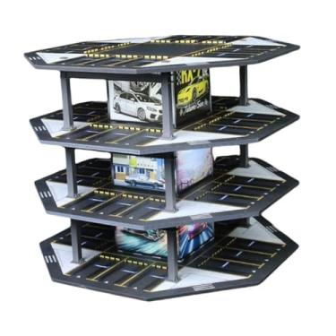 Imagem de Dynwave Diorama de estacionamento octogonal em escala 1/64, decoração de mesa, luzes LED simuladas, coleção de garagem de carros em miniatura fundida com 48, Style a