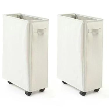 Imagem de Cesto de Roupa Suja Dobrável Com Rodas Universais Tecido Oxford,Organizador para Quarto e Banheiro,Ideal para Famílias(Off white KT2)