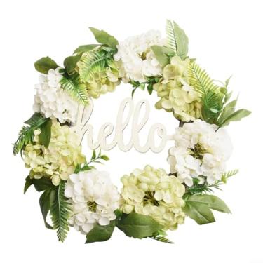 Imagem de Guirlanda de hortênsia verde artificial, 40 cm, flor de seda, enfeite para porta da frente, parede, lareira, casa, casamento, festa de aniversário, chá de bebê, decoração interna e externa