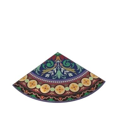 Imagem de Tapete de chão em forma de ventilador de canto de cozinha retrô padrão de flor de PVC tapete de pé absorve água antiderrapante tapete escuro (roxo escuro, 120 x 120 cm)