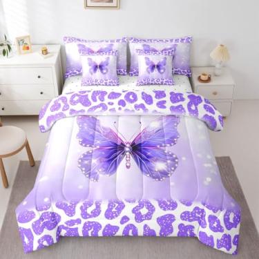 Imagem de Feelyou Jogo de cama com estampa de borboletas fofas e borboletas, para crianças, meninos, meninas, estampa de leopardo, 7 peças, em uma bolsa, com glitter, princesa, macio