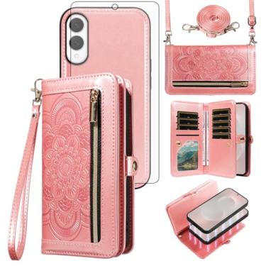 Imagem de Asuwish Capa de celular para Samsung Galaxy S25 Edge com zíper carteira destacável com protetor de tela de vidro temperado alça de pulso mandala flor porta-cartões S25Edge 25S S 25 25Edge feminino