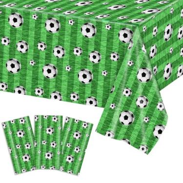 Imagem de Pacote com 3 toalhas de mesa para festas de futebol, decoração de festa temática esportiva, toalha de mesa de plástico verde descartável para celebrações de dia de jogo, fãs, eventos esportivos