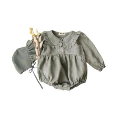 Imagem de Macacão De Manga Longa Para Bebês Meninas Com Chapéu Em Algodão E Linh