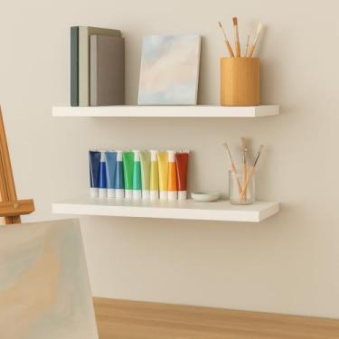 Imagem de 2x Prateleira Mdf Madeira Com Suporte Invisível Prateleira Lisa 15mm 100x20 Branca