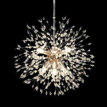 Imagem de Lustre de teto com fogos de artifício, luminária pendente moderna com cristais K9 em formato de dente-de-leão, ideal para quarto, cozinha, sala de jantar e hall de entrada | Soquete G9 (dour