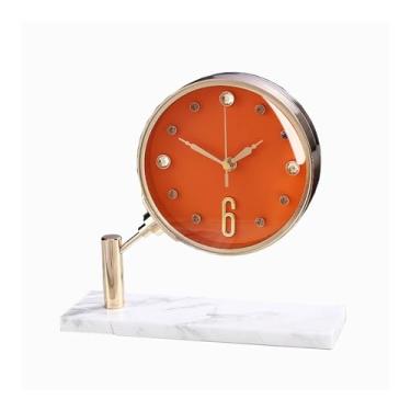 Imagem de Relógio de mesa simples para decoração de casa, silencioso, sem tique-taque, liga metálica, relógio de mesa para sala de estar, quartos, escritório, cozinha, bancada interna (laranja)