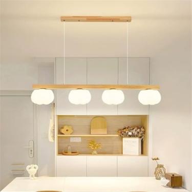 Imagem de Lustre de madeira rústico com cúpula de vidro e lâmpada G9, luminária de teto em formato de abóbora para sala de estar e sala de jantar (4 lâmpadas)