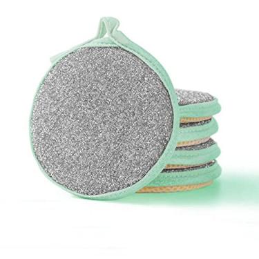 Imagem de Esponja de Limpeza com Microfibra Sem Risco e Escova Aço Pesada Reutilizável - Esponjas Dois Lados para Pratos Panelas Cozinha Design Buraco Pacote 5