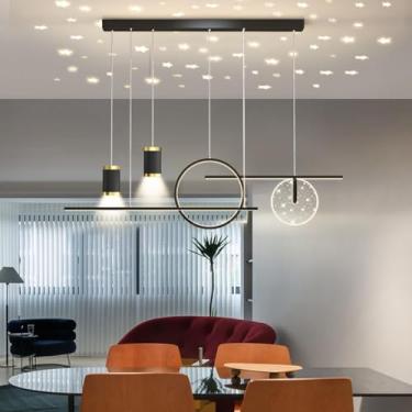 Imagem de Luminária pendente LED moderna para sala de jantar, com intensidade regulável, design céu estrelado, ideal para sala de estar, cozinha e escritório. Possui controle remoto e iluminação criat