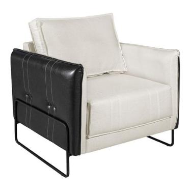 Imagem de Poltrona Manhattan Base de Ferro Sintético Preto com Linho - Doce Sonh