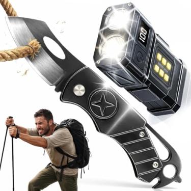 Imagem de Kit Sobrevivência Portátil com Lanterna LED COB Articulável Recarregável Power Bank e Canivete Tático Multifuncional em Aço Inox para Carro, Camping, Trilhas, Emergência, Uso Diário e Manutenção