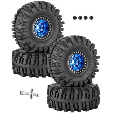 Imagem de RCHuiWow 1.9 Beadlock rc Tires Wheels for 1/10 TRX4 TRX6 SCX10 90046 AX103007 Gen8 Gen7 D90 VS4-10 MST CFX RC Crawler,1.9 Wheels and Tires Alloy Aluminium Rims w/Rubber Tyres,Navy Blue