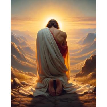 Imagem de TUMOVO Kit de pintura por números para adultos Jesus orando a Deus pintura religiosa por números para adultos inspirada na fé cristã, faça você mesmo, arte em tela, espiritual, decoração de casa