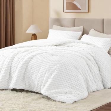 Imagem de BEDELITE Conjunto de edredom queen fofo - edredom macio de lã branca brilhante para cama queen size, conjunto de cama quente de luxo para o inverno, conjunto de cama felpuda 3 peças (1 edredom, 2