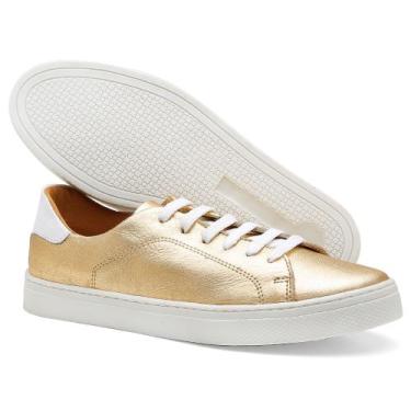 Imagem de Tenis Sapatenis Feminino Casual em Couro Legitimo - RT, Dourado, 40