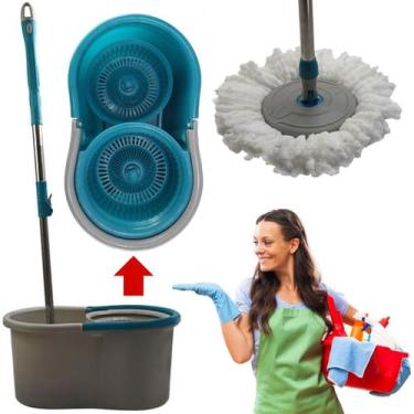 Imagem de Mop De Cozinha Redondo Rodo Esfregão Microfibra Limpa Chão Com Balde G