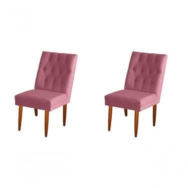 Imagem de Jogo 02 Cadeiras De Jantar Estofada Cozinha Paris Suede Rosa Bebê Eli Móveis