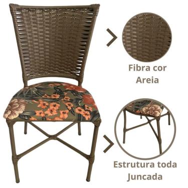 Imagem de 4 Cadeiras Vivara Mesa Jantar Estofada Cozinha Fibra Sintética Areia Assento floral Laranja